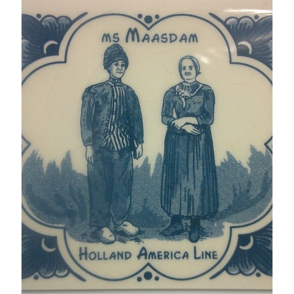 Vintage Holland America Cruise Line MS Maasdam Delft Blue Tile Coasters Set of 2 - Picture 2 of 3